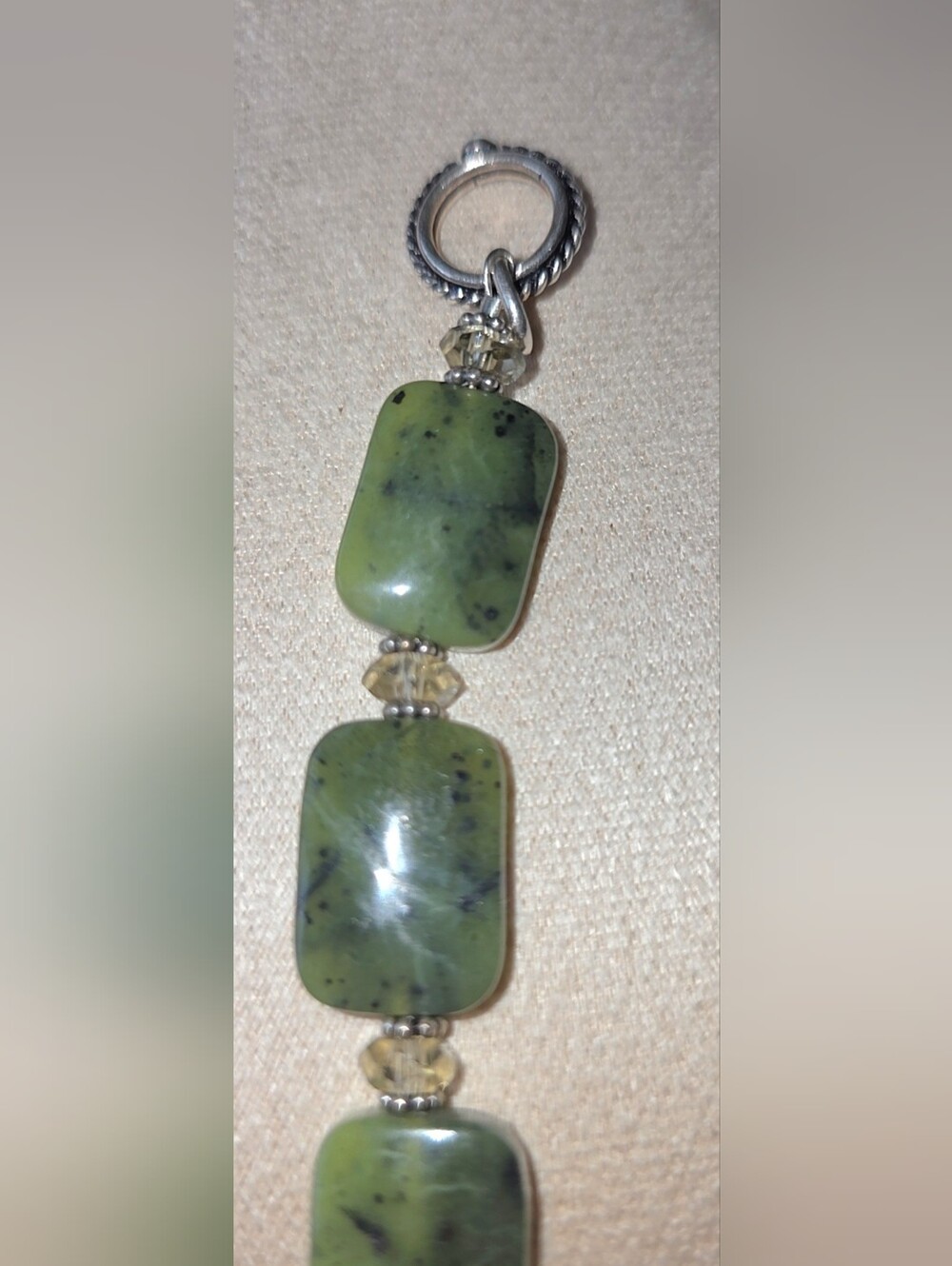 Genuine Nephrite Jade Rectangle Bead Toggle Bracelet